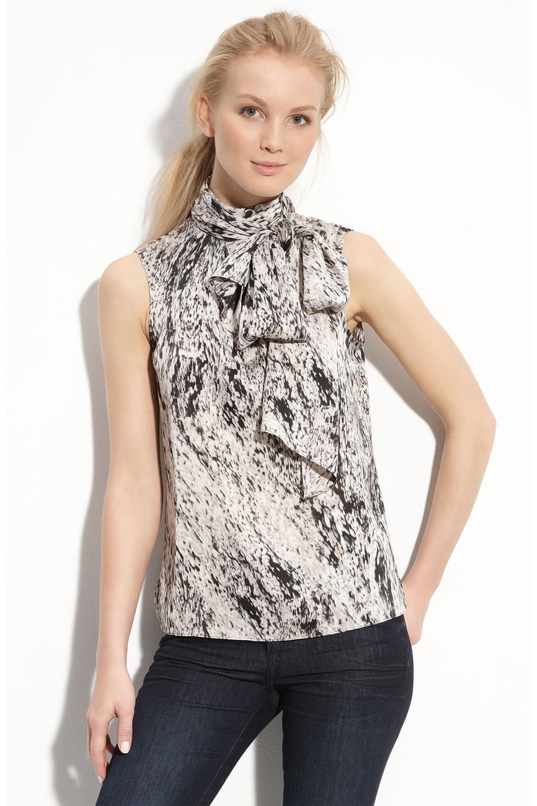 Tie Neck Sleeveless Blouse, Main, color, RICH BLACK