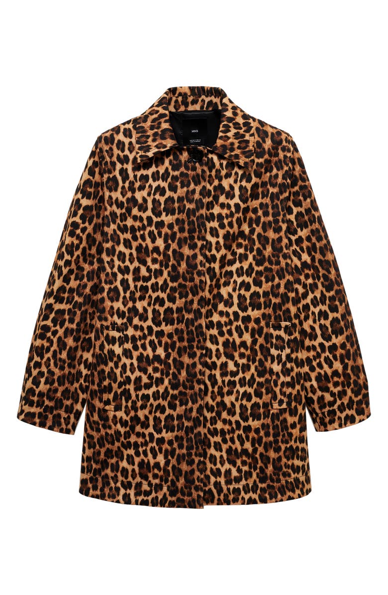 MANGO Leopard Print Stretch Cotton Coat, Alternate, color, 