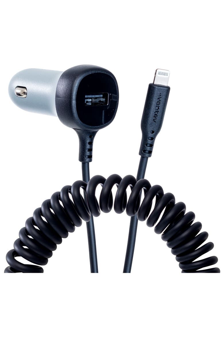 27W ULTRAFAST Dual Car Charger with Apple Lightning Travel Cable, Main, color, Grey
