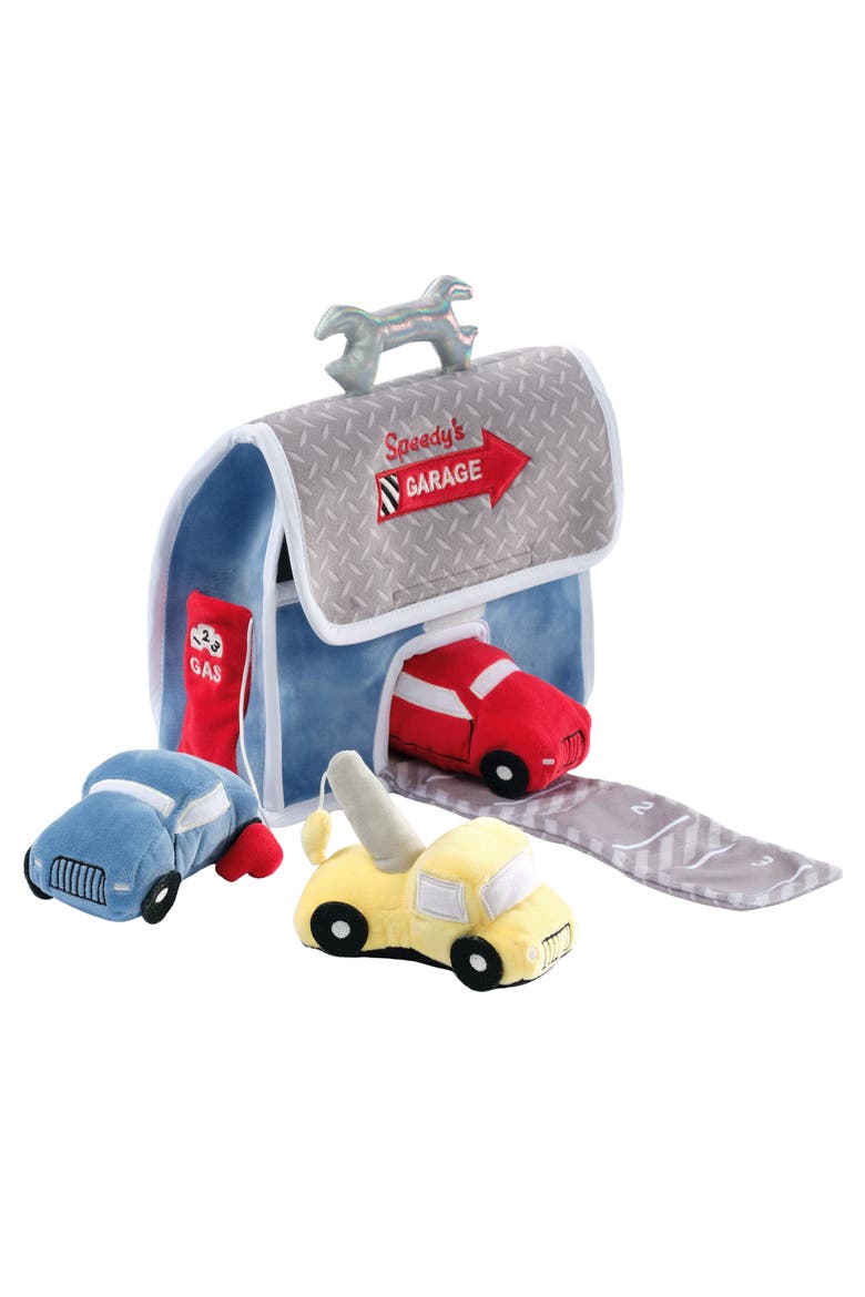 Cars & Tow Truck Garage Interactive Plush Developmental Playset Toy, Main, color, Blue