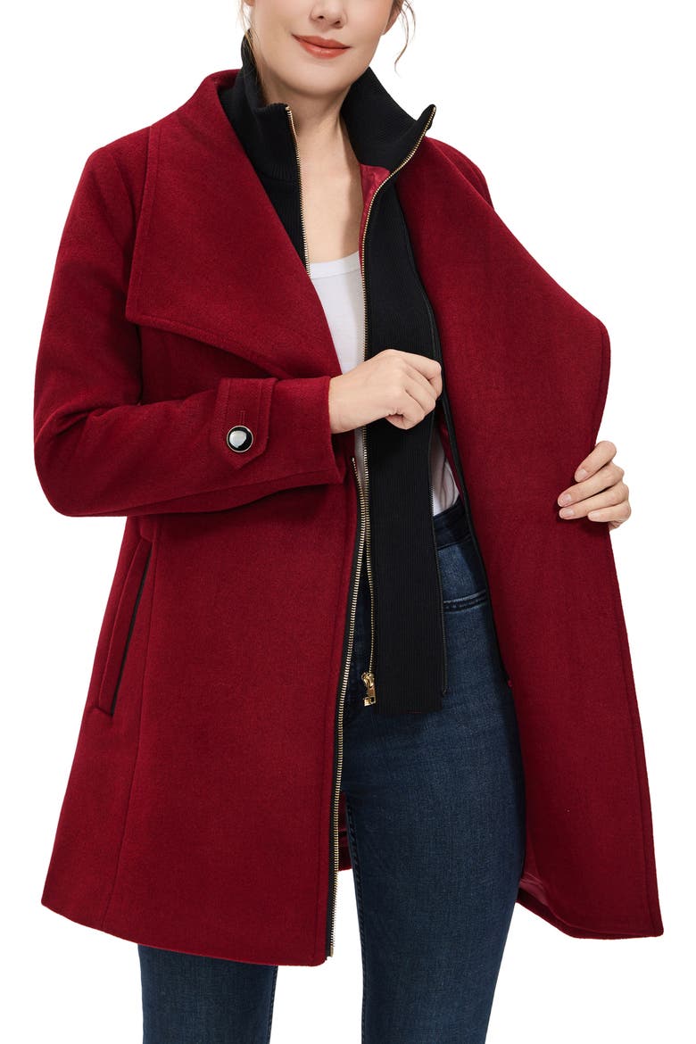 Women's Kinsley Wool Blend Zip Front Walking Coat, Alternate, color, Wine