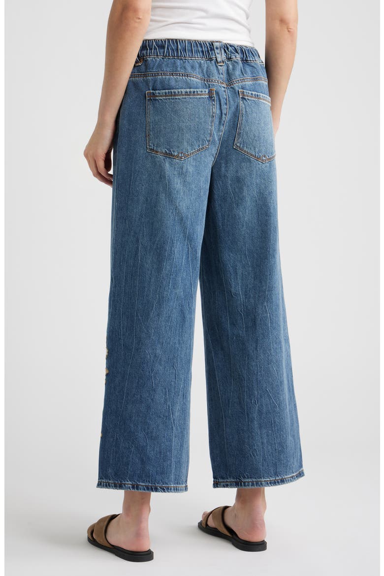 Flower Appliqué High Waist Wide Leg Jeans, Alternate, color, MID BLUE ARTISANAL