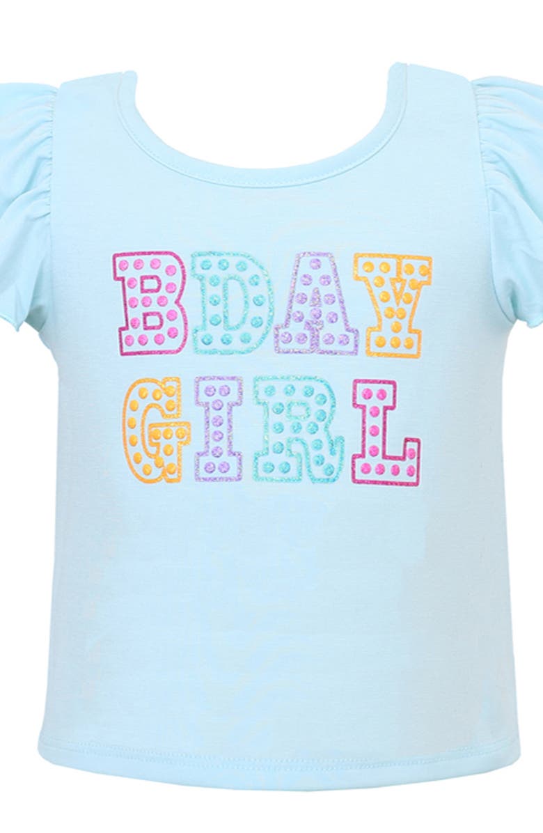 Zunie Kids' B-Day Graphic T-Shirt & Tutu Skirt Set, Alternate, color, Aqua Multi