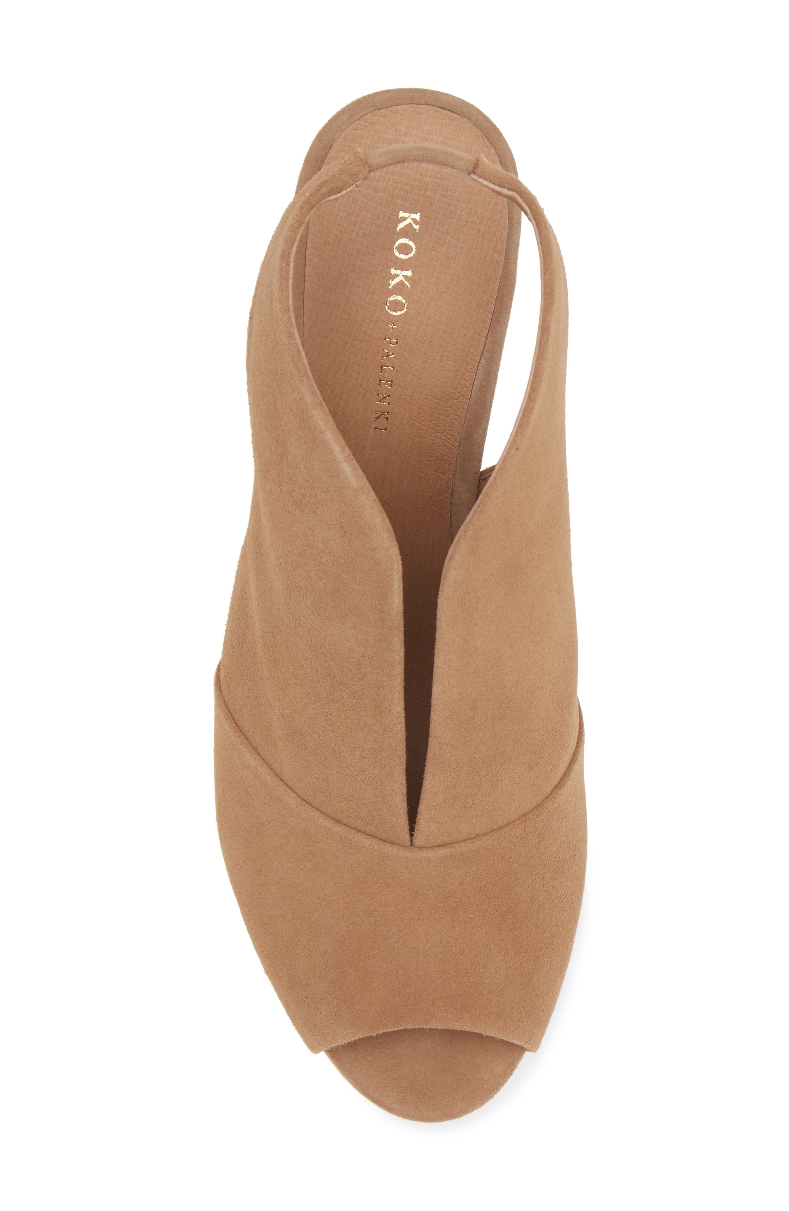 KOKO + PALENKI Pinnacle Ankle Strap Peep Toe Sandal, Alternate, color, Latte Suede