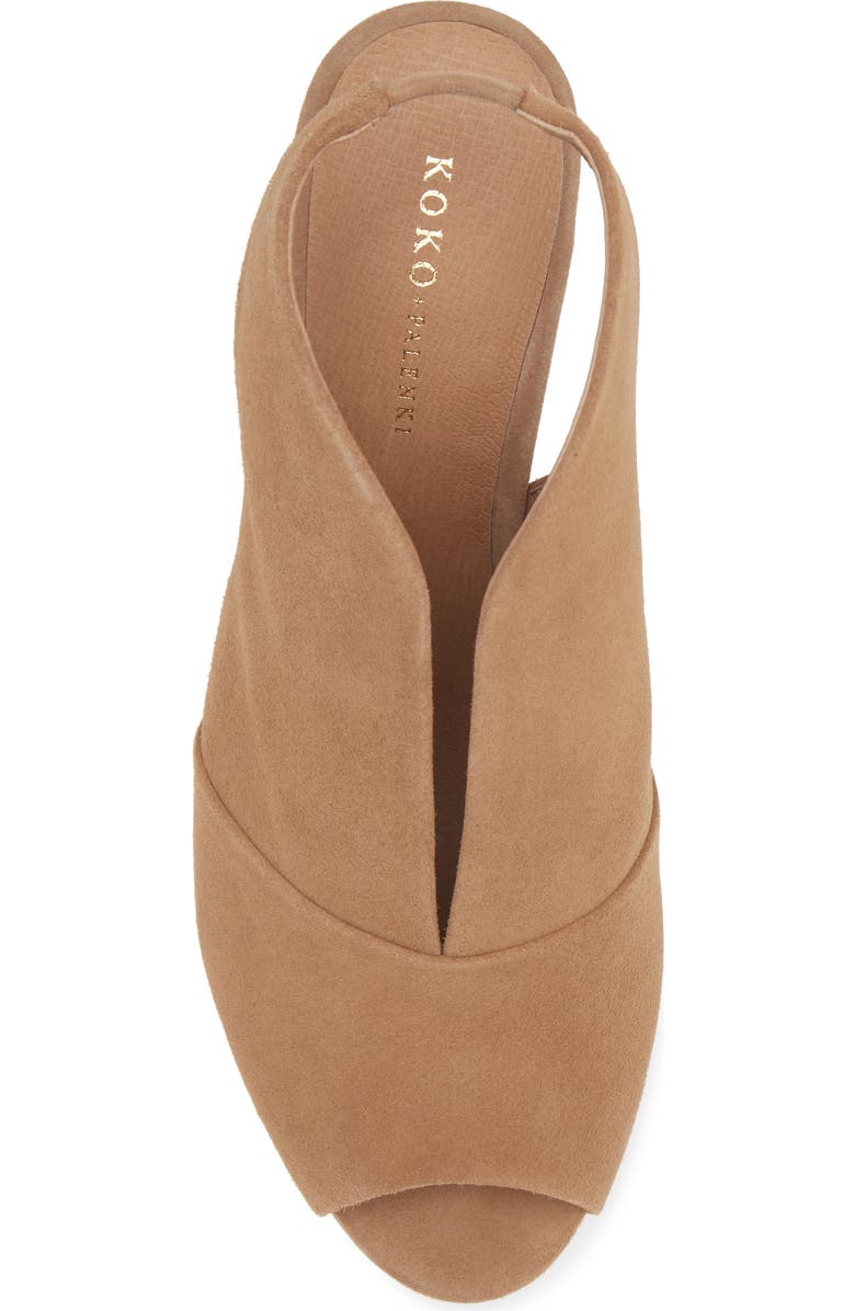 KOKO + PALENKI Pinnacle Ankle Strap Peep Toe Sandal, Alternate, color, Latte Suede