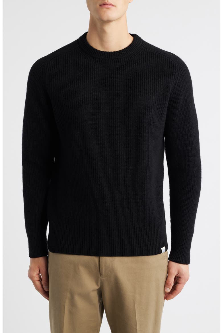 Wool & Cashmere Rib Crewneck Sweater, Main, color, DEEP BLACK