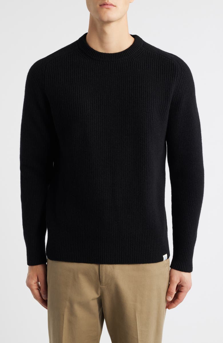 MERZ B SCHWANEN Wool & Cashmere Rib Crewneck Sweater, Main, color, Deep Black
