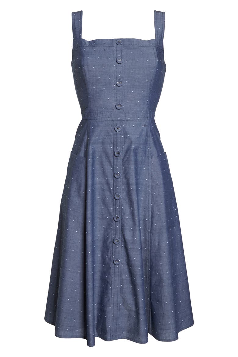 Riley Dot Chambray Fit & Flare Sundress, Alternate, color, CHAMBRAY WITH WHITE