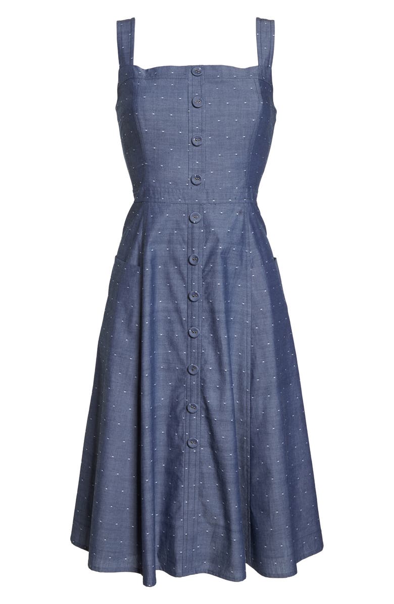 Gal Meets Glam Collection Riley Dot Chambray Fit & Flare Sundress, Alternate, color,