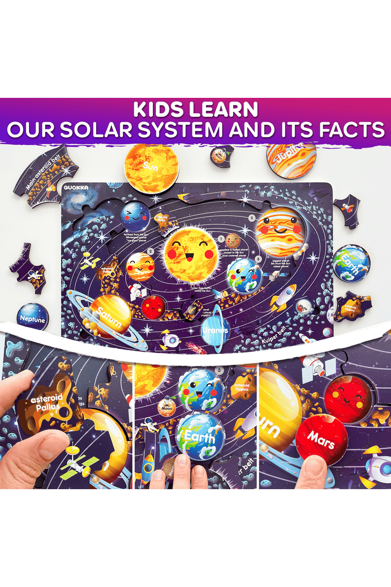 Kids Educational Map Puzzle Set - USA, World Map & Solar System Themes, Alternate, color, Wooden Map Set