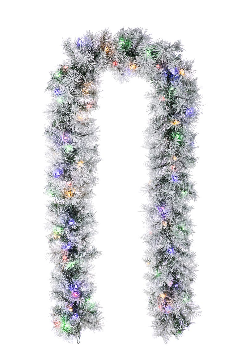 9ft Pre-Lit Flocked Pine Christmas Garland with Timer, Alternate, color, Green