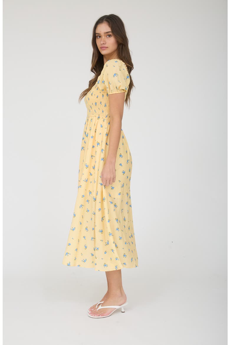 Puff Sleeve Midi Dress, Alternate, color, YELLOW/ BLUE