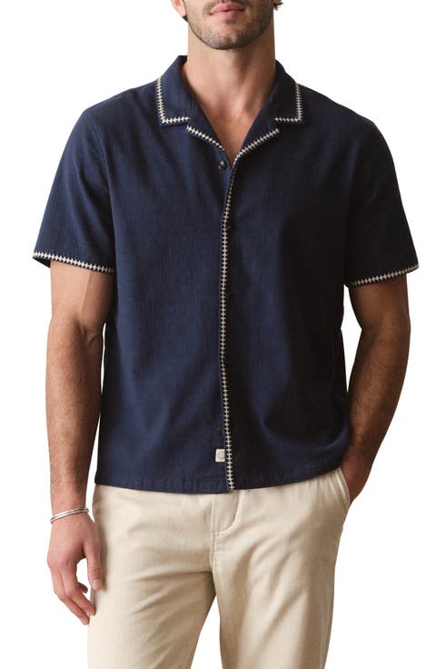 Embroidered Slub Cotton Camp Shirt