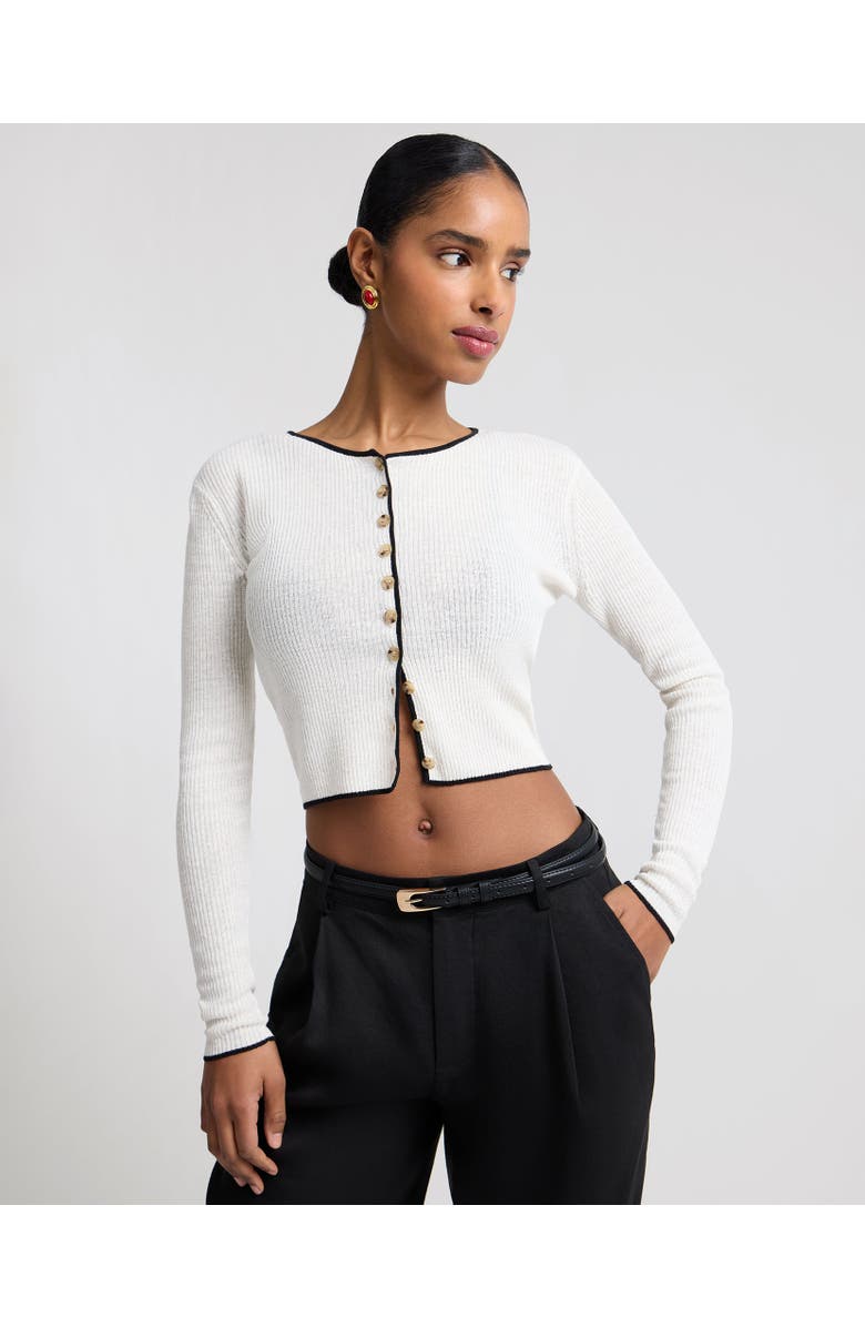 Onia Cropped Linen Cardigan, Main, color, Egret/Black