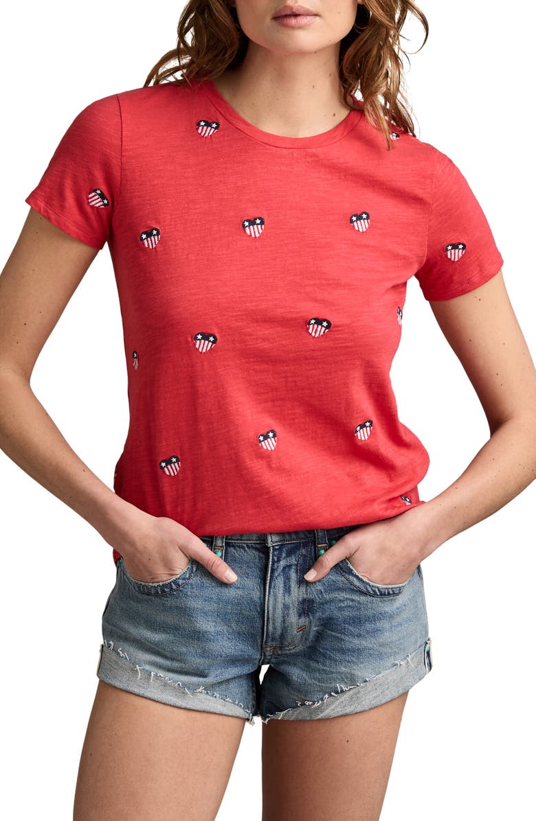 Lucky Brand Heart Flag Embroidered Cotton T-Shirt, Main, color, 