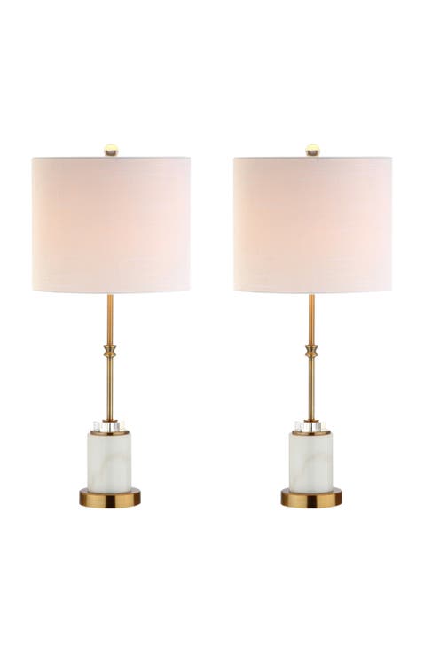Harper 27" Marble/Crystal LED Table Lamp, Brass (Set of 2)