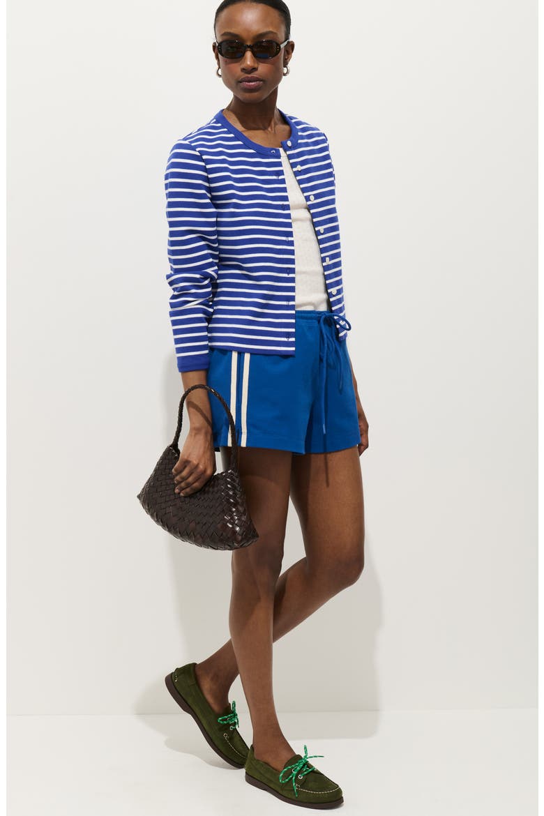 Coco Stripe Crewneck Cardigan, Alternate, color, BLUE / IVORY