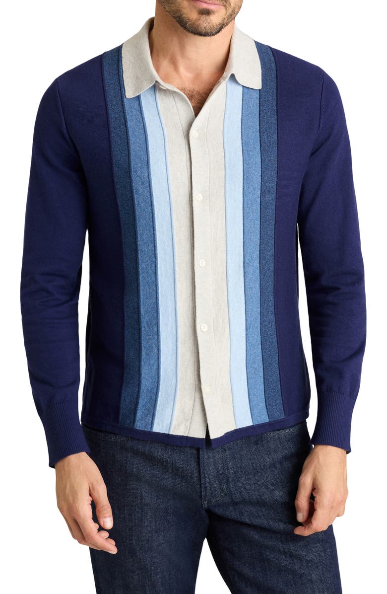 Bonobos Hudson Stripe Cotton & Cashmere Collared Cardigan, Main, color, Navy-Grey Ombre