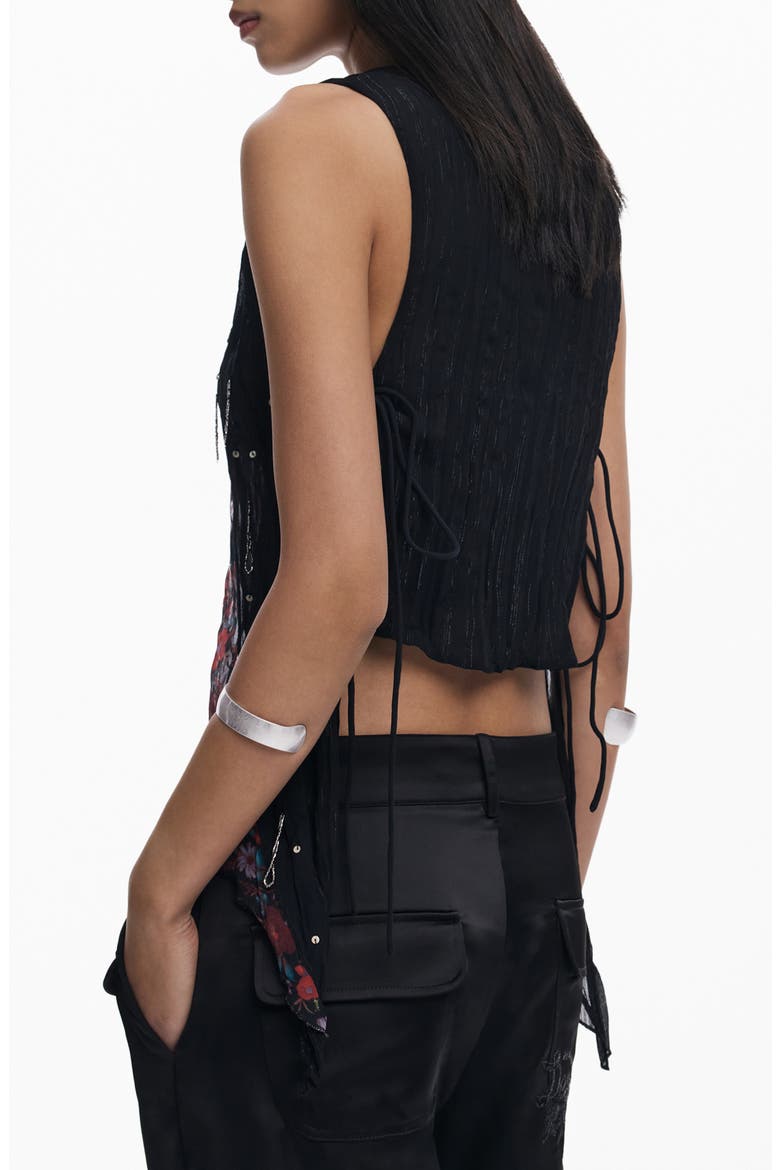 Floral Embellished Asymmetric Sleeveless Top, Alternate, color, BLACK