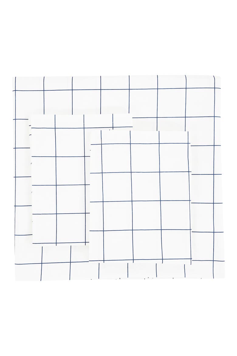Percale Cotton Grid Duvet Set, Main, color, NAVY