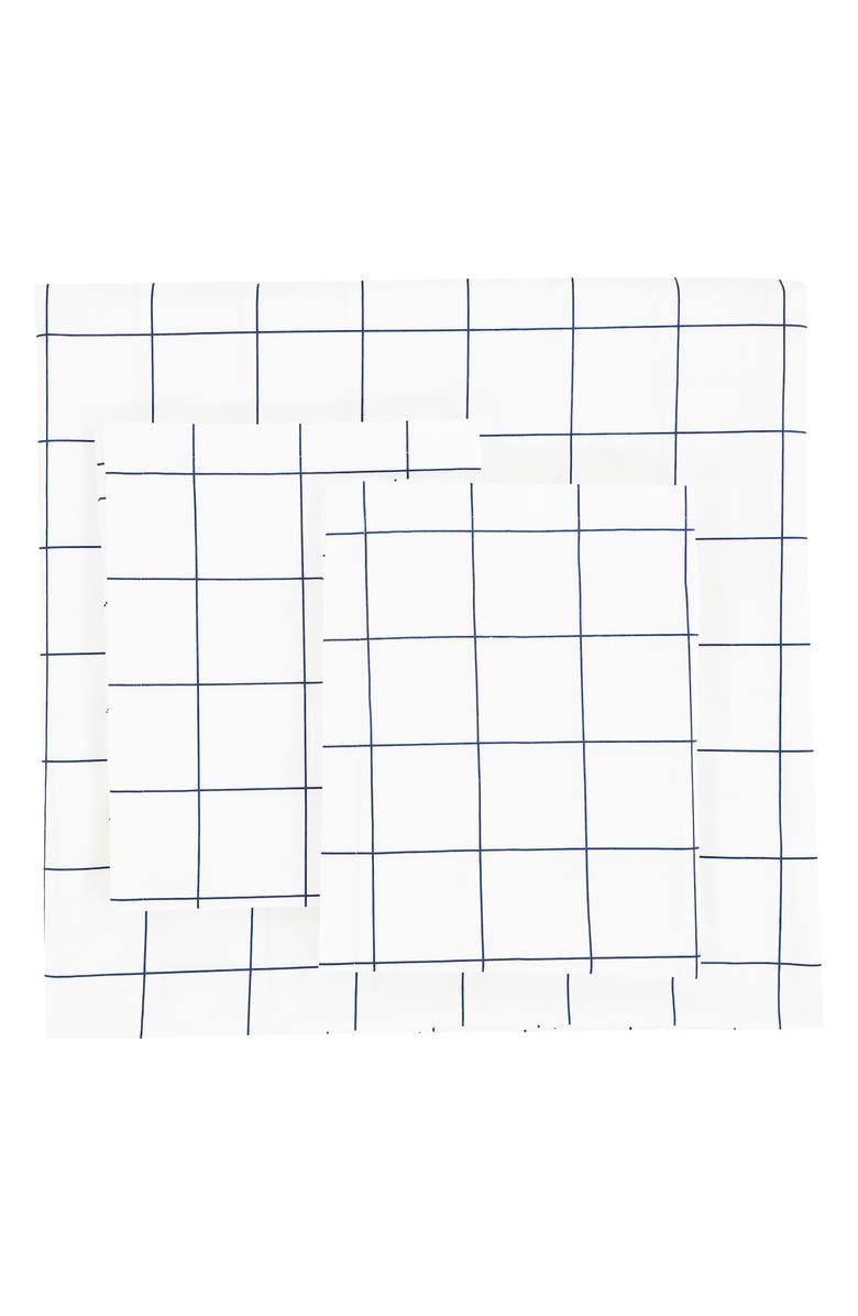 MELANGE HOME Percale Cotton Grid Duvet Set, Main, color, Navy