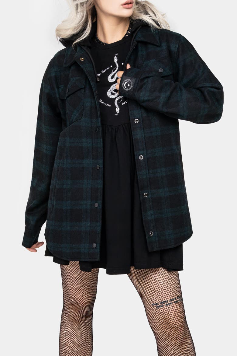 Trellis Hooded Check Shacket, Alternate, color, Black