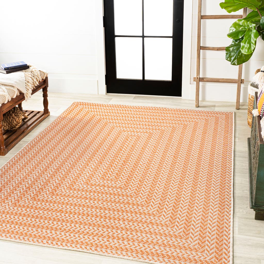 Jonathan Y Chevron Modern Concentric Squares Indoor/outdoor Area Rug In Orange/cream