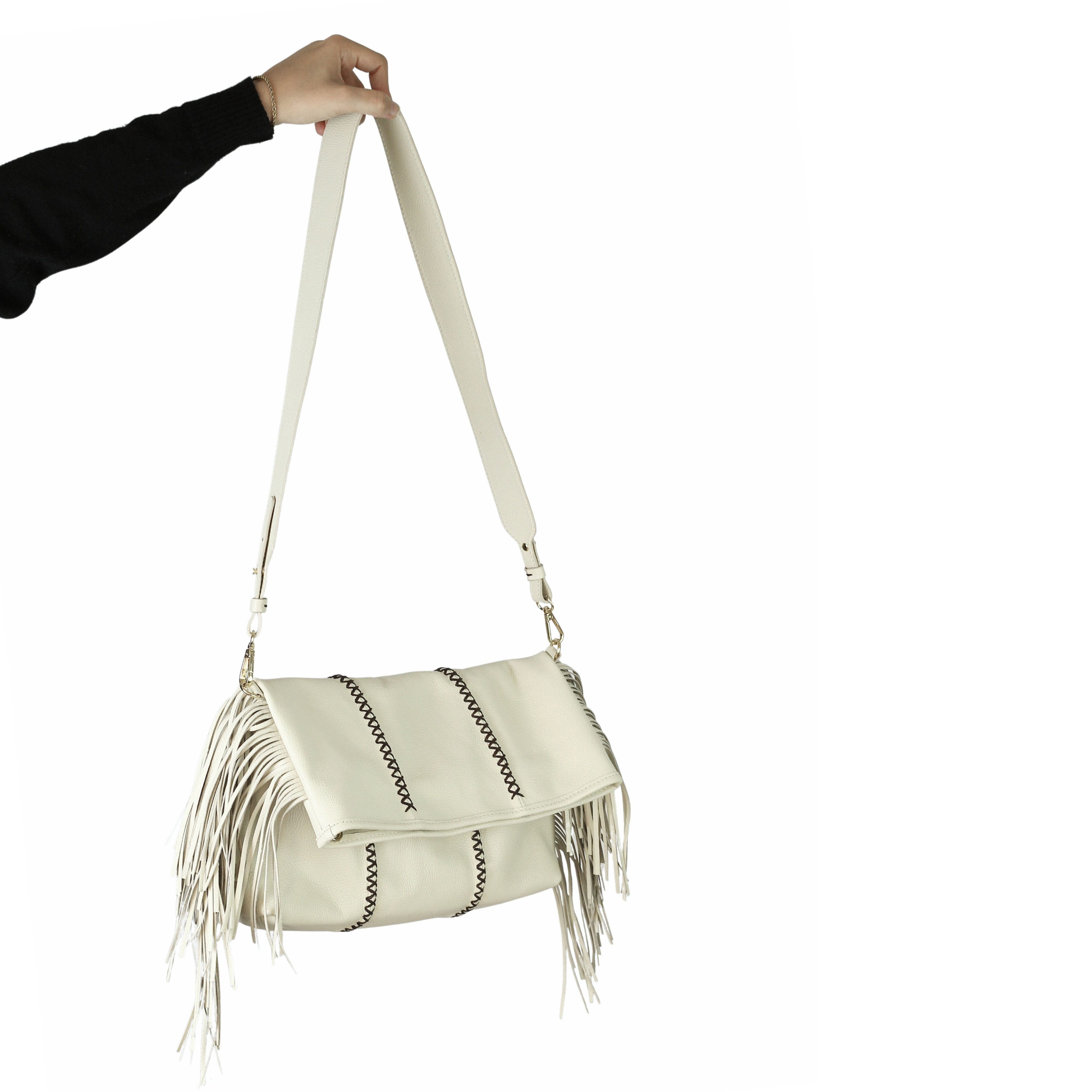 Large Fringe Leather Crossbody Messenger, Alternate, color, Winter White