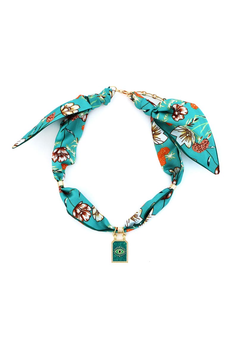 Teal Fabric Scarf Necklace, Main, color, GREEN