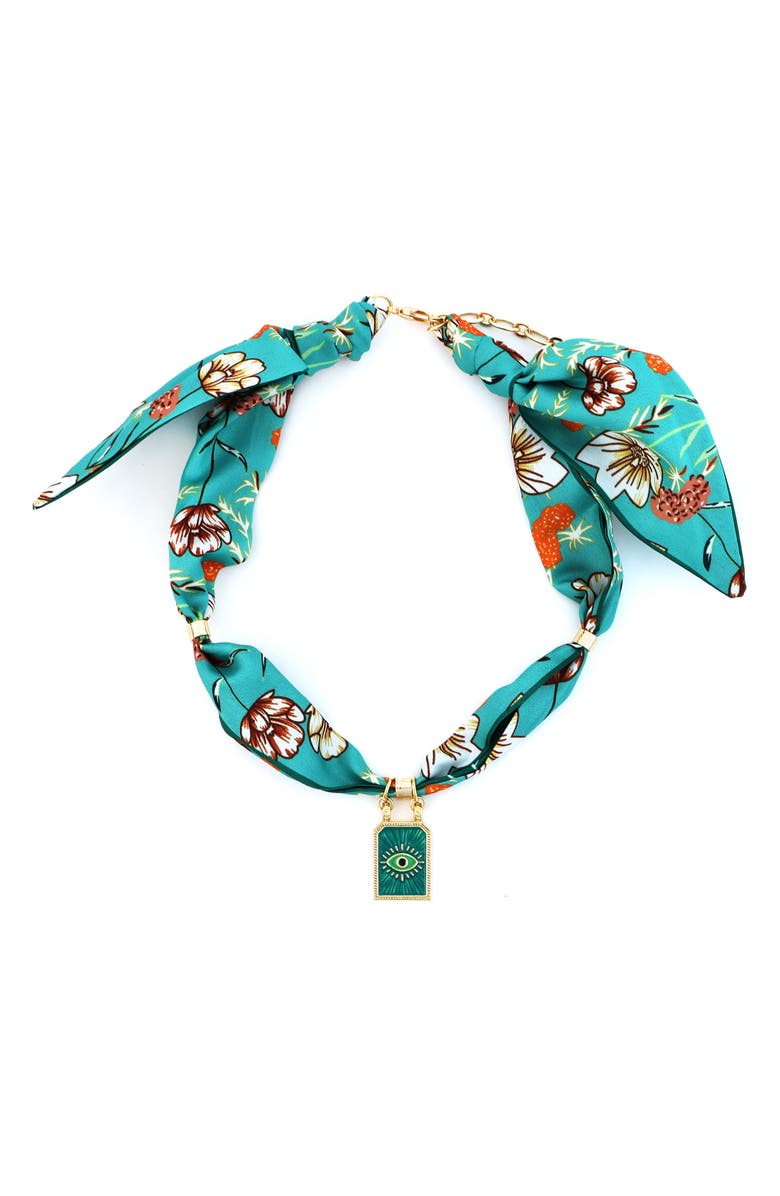 Panacea Teal Fabric Scarf Necklace, Main, color, Green