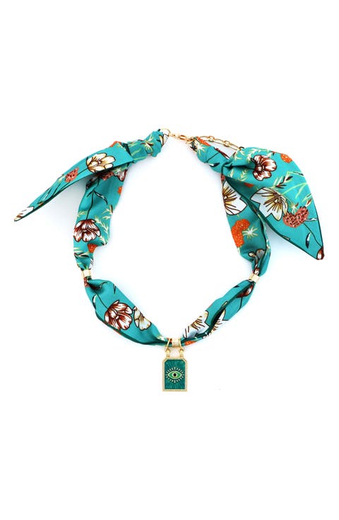 Teal Fabric Scarf Necklace
