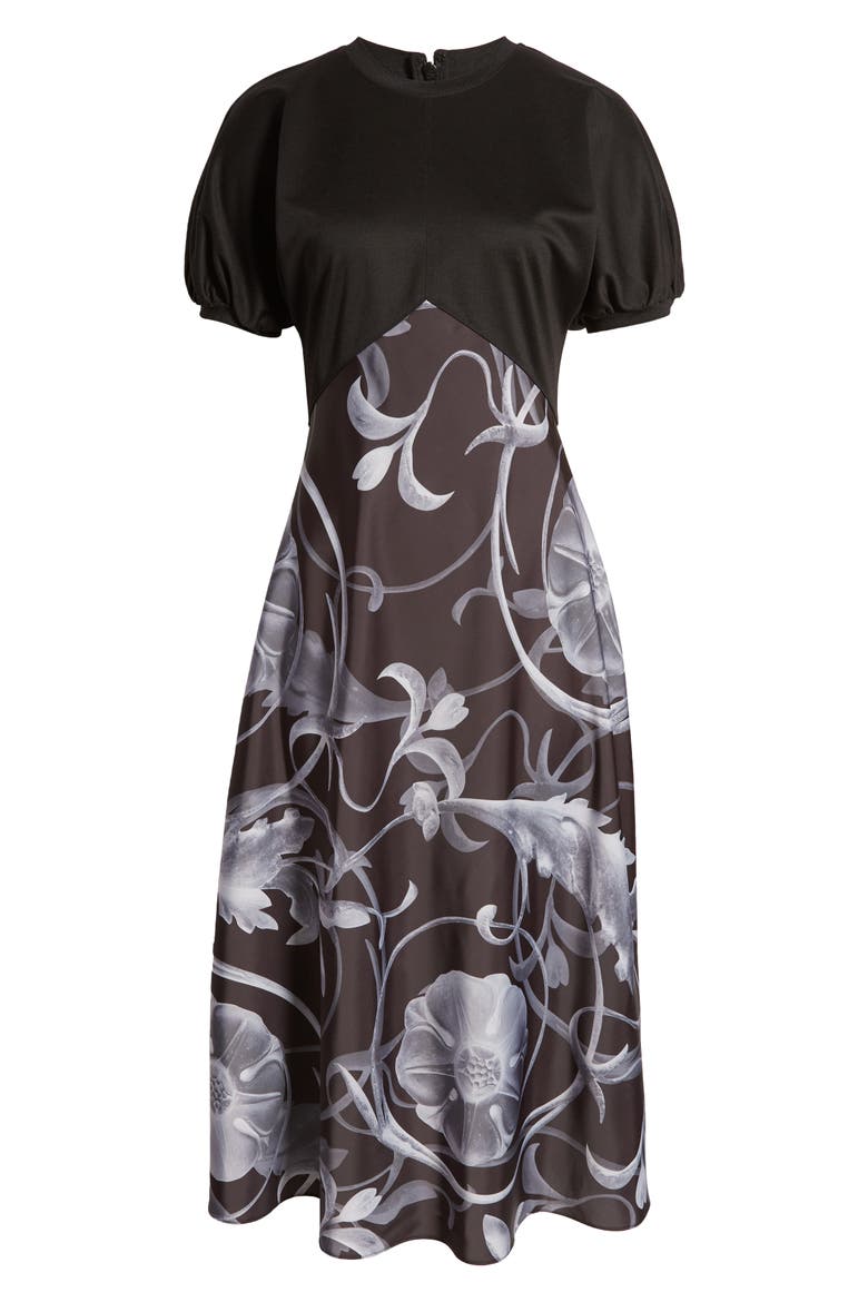Magylee Floral Mixed Media Dress, Alternate, color, BLACK