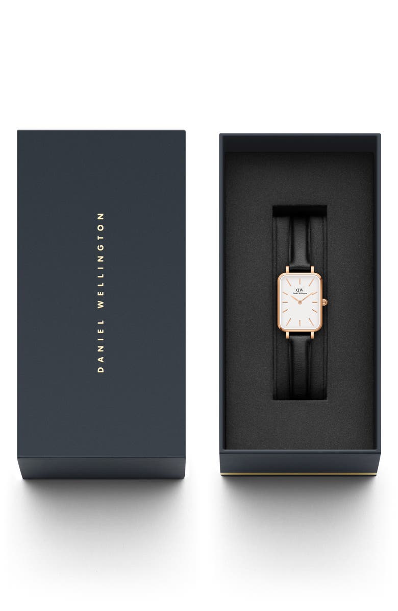 Daniel Wellington Quadro Sheffield Leather Strap Watch, 20mm x 26mm, Alternate, color, Rose Gold/White