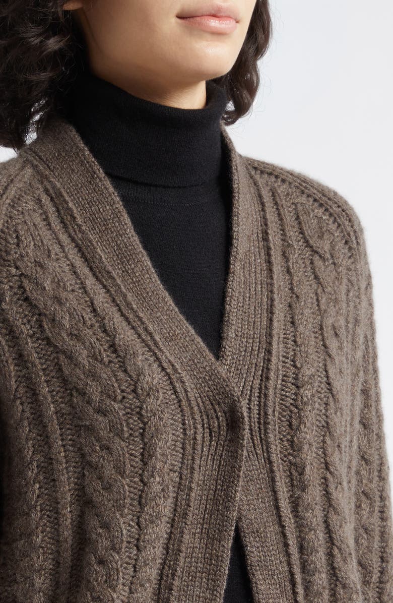 Johnstons of Elgin Mabel Cable Stitch Cashmere V-Neck Cardigan, Alternate, color, Vole