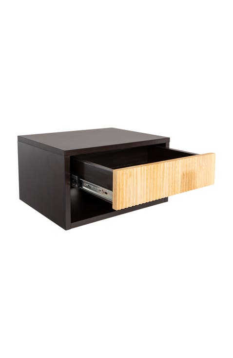 Elise Classic Contemporary Floating Wall Mounted Nightstand with Soft-Close Tambour Drawer and Cable Hole