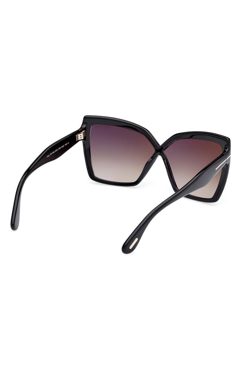 TOM FORD Fiore 63mm Oversize Gradient Butterfly Sunglasses, Alternate, color, Black Eco / T Logo / Smoke