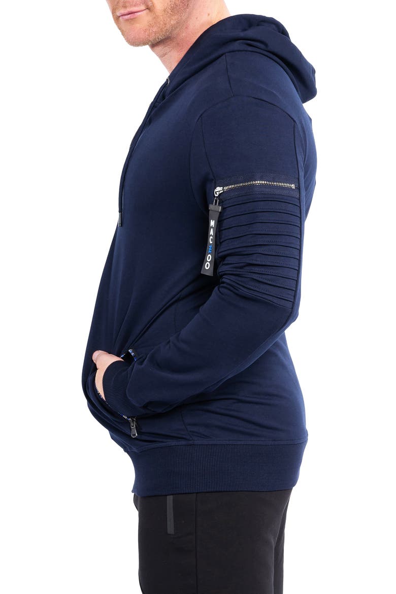 Front Zip Stretch Cotton Hoodie, Alternate, color, BLUE