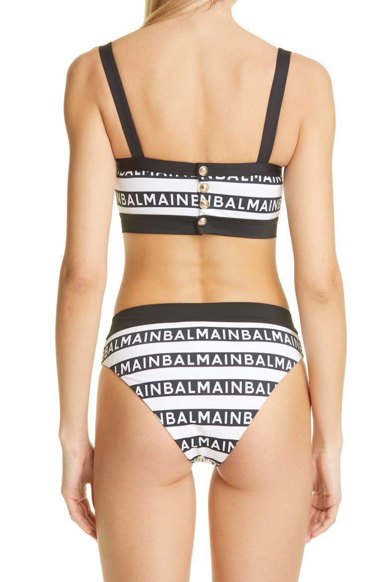 Logo Stripe Two-Piece Swimsuit, Alternate, color, WHITE/ BLACK