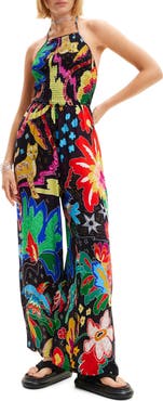 Desigual Jungle Design Halter Neck Jumpsuit