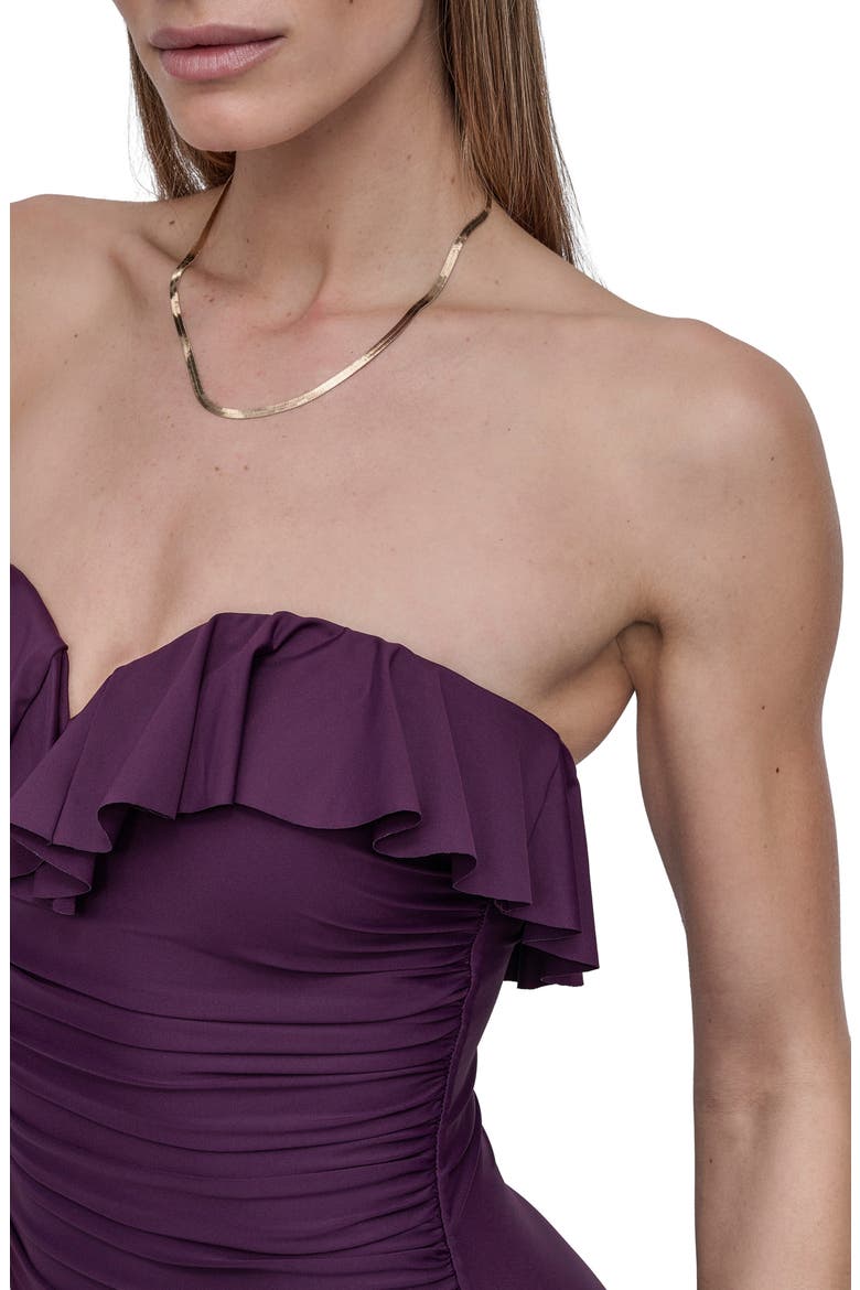 Ruffled Bandeau One-Piece Swimsuit, Alternate, color, PORT