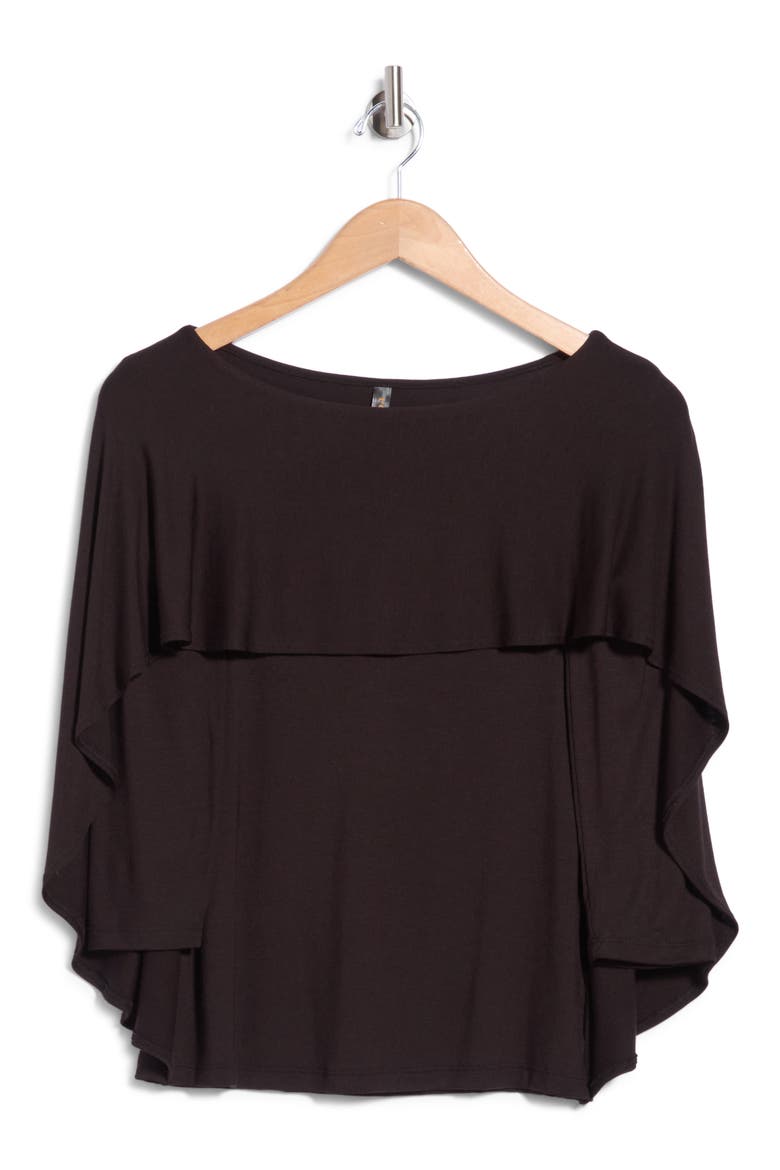 Draped Cape Overlay Top, Main, color, BLACK