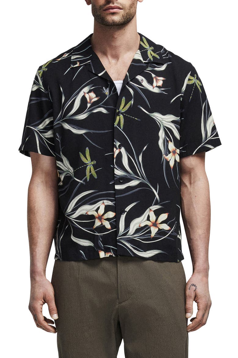 Avery Print Short Sleeve Button-Up Camp Shirt, Main, color, BLACK FLORAL