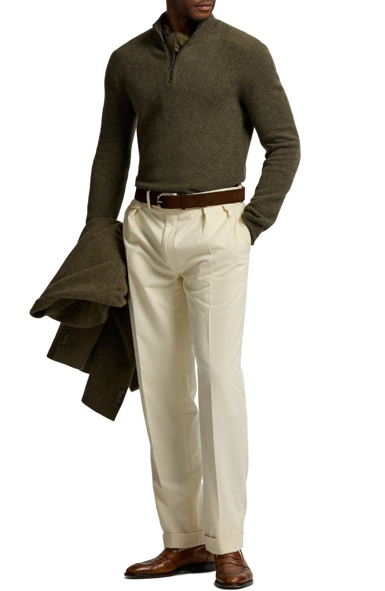 Ralph Lauren Purple Label Bird's Eye Cashmere Half Zip Sweater, Alternate, color, Olive Multi