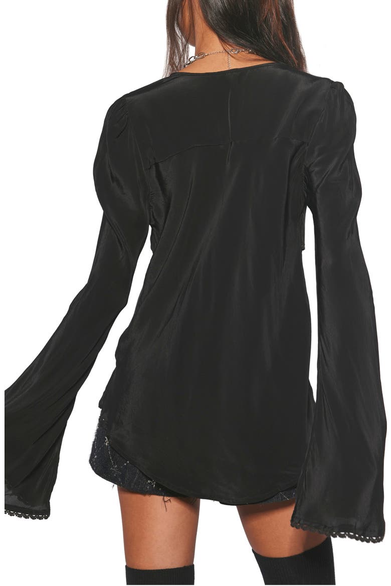 Bali Bell Sleeve Tie Front Top, Alternate, color, BLACK