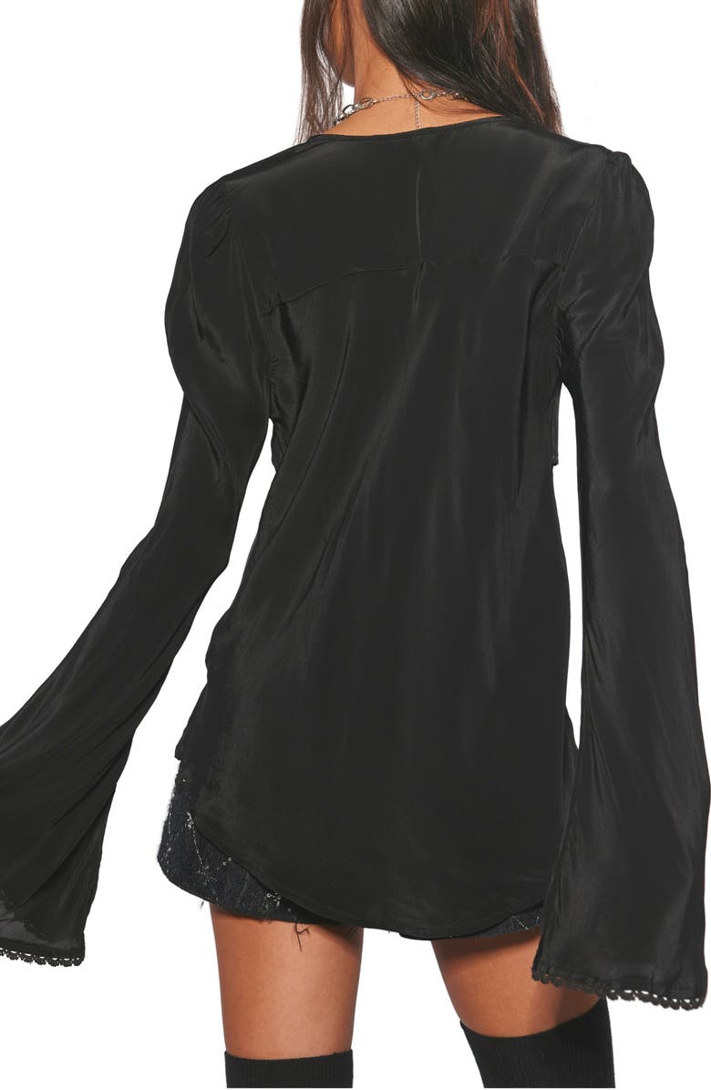 Free People Bali Bell Sleeve Tie Front Top, Alternate, color, Black