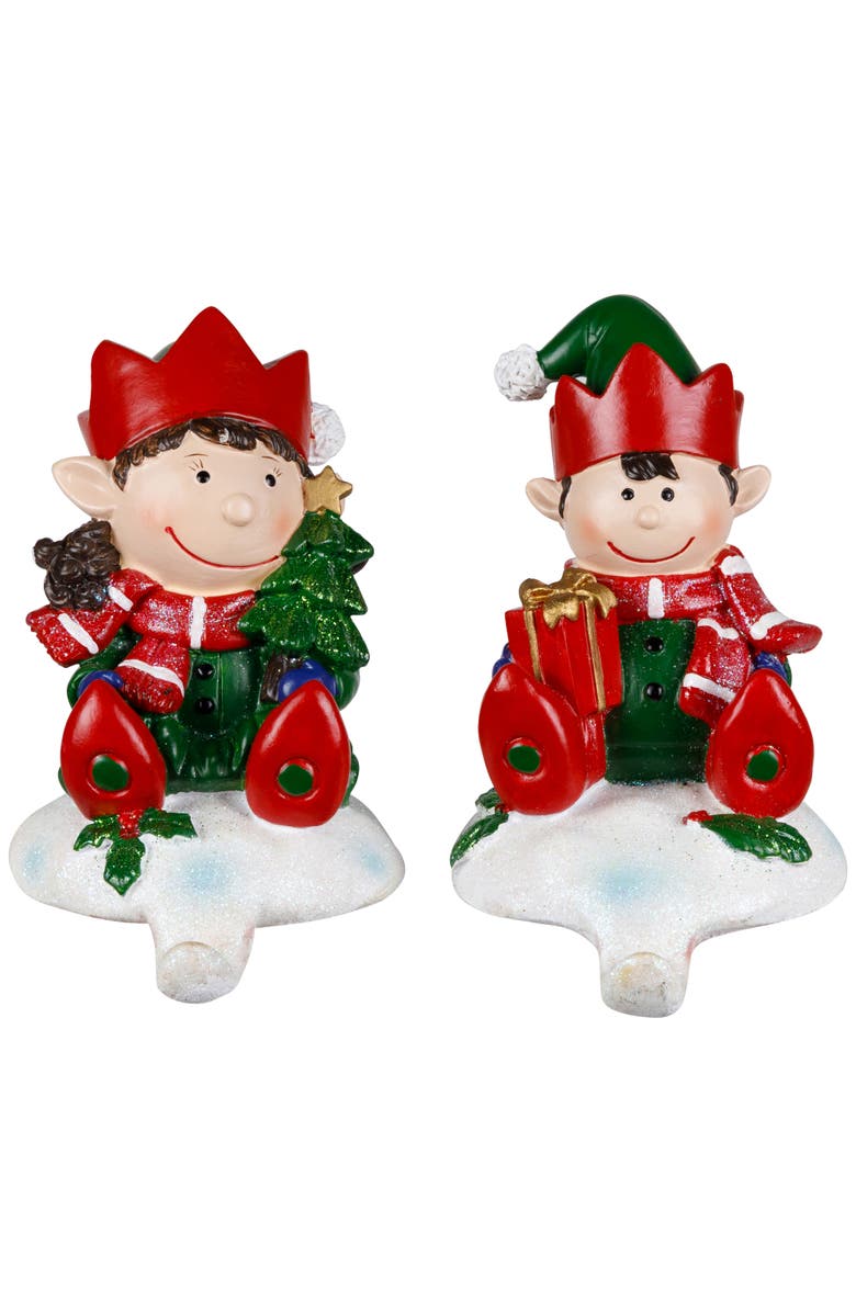 Northlight Festive Elves Christmas Stocking Holders - 5" - Set of 2, Main, color, Red