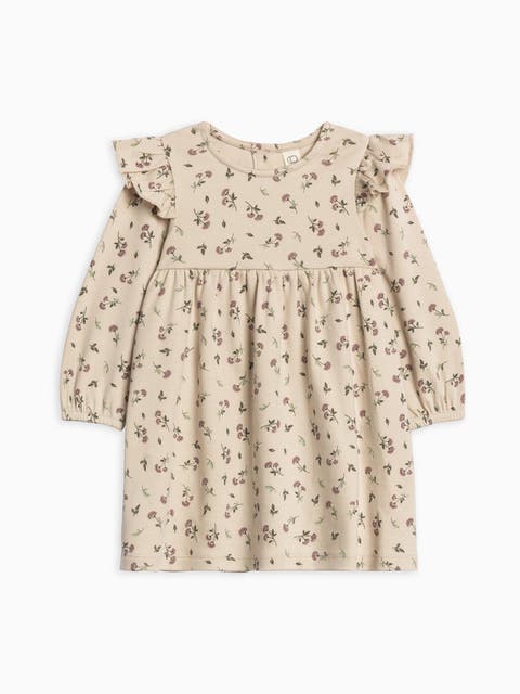 Organic Cotton Mika Armhole Ruffle Long Sleeve Dress (Toddler & Little Kids)