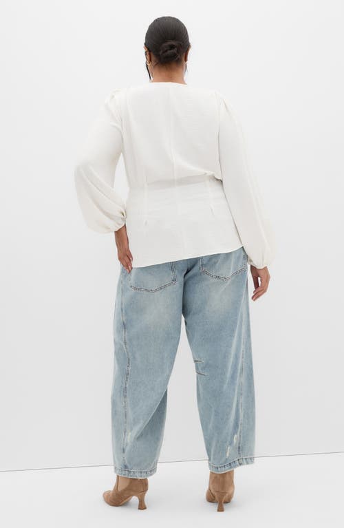 City Chic Cara Long Sleeve Peplum Shirt In White