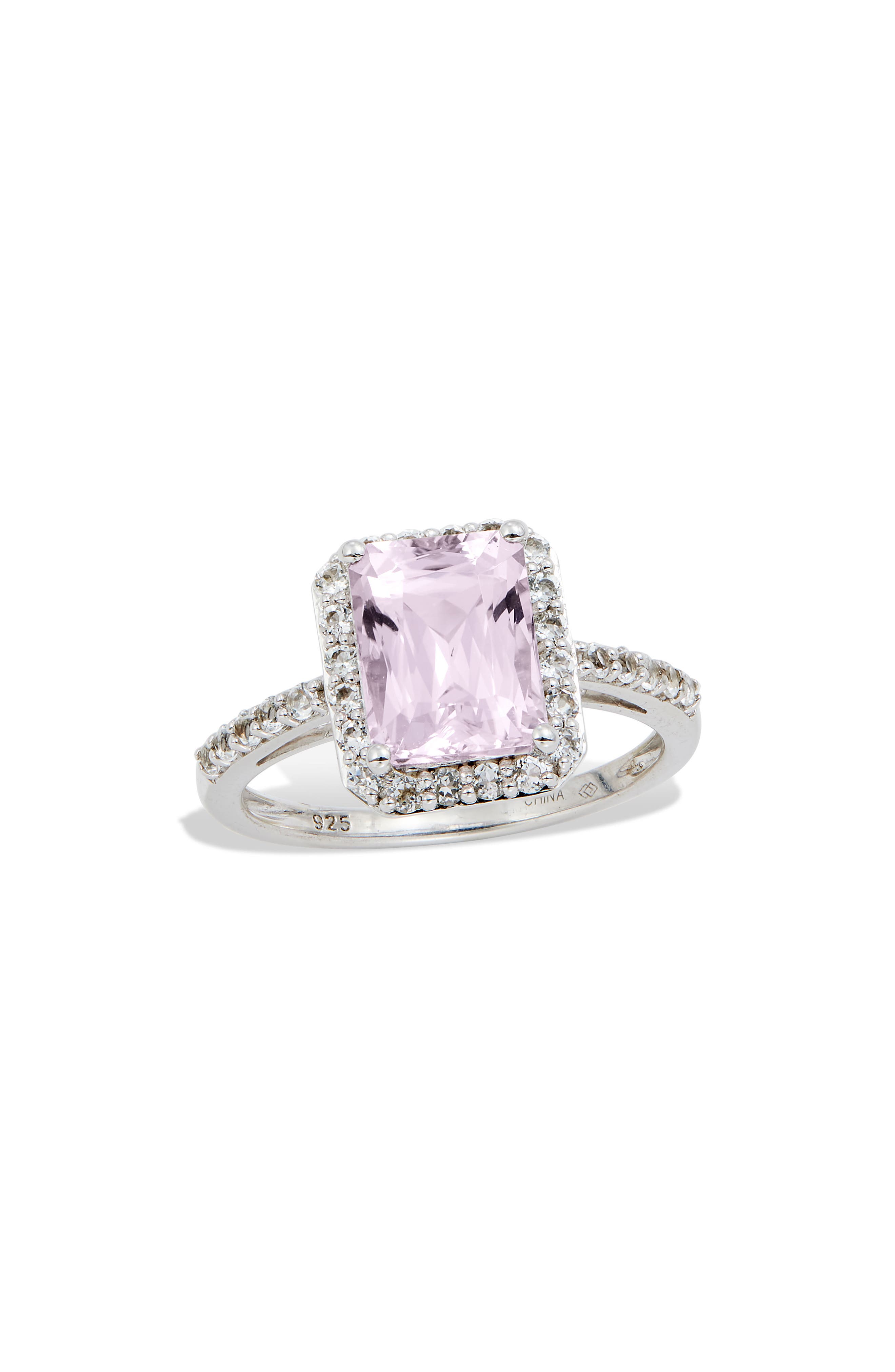 SAVVY CIE JEWELS Emerald Cut Kunzite & White Topaz Sterling Silver Ring