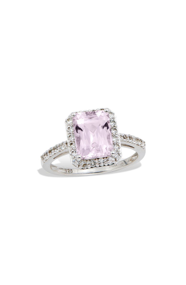 SAVVY CIE JEWELS Emerald Cut Kunzite & White Topaz Sterling Silver Ring, Main, color, Silver